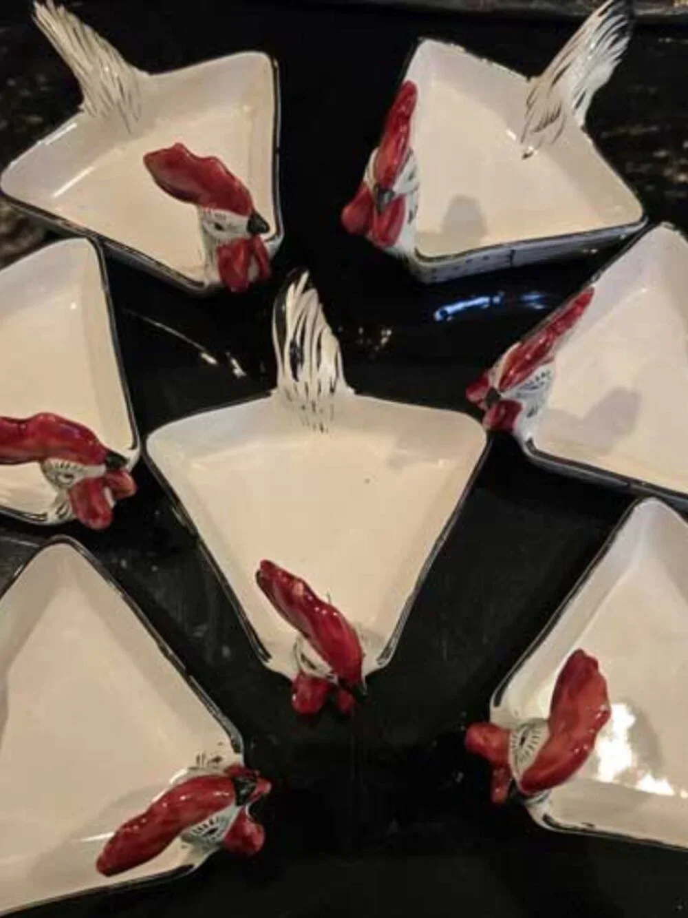 Vintage MCM Crudite Nut Relish Dish Set of 7+ Italian Pottery Rooster White